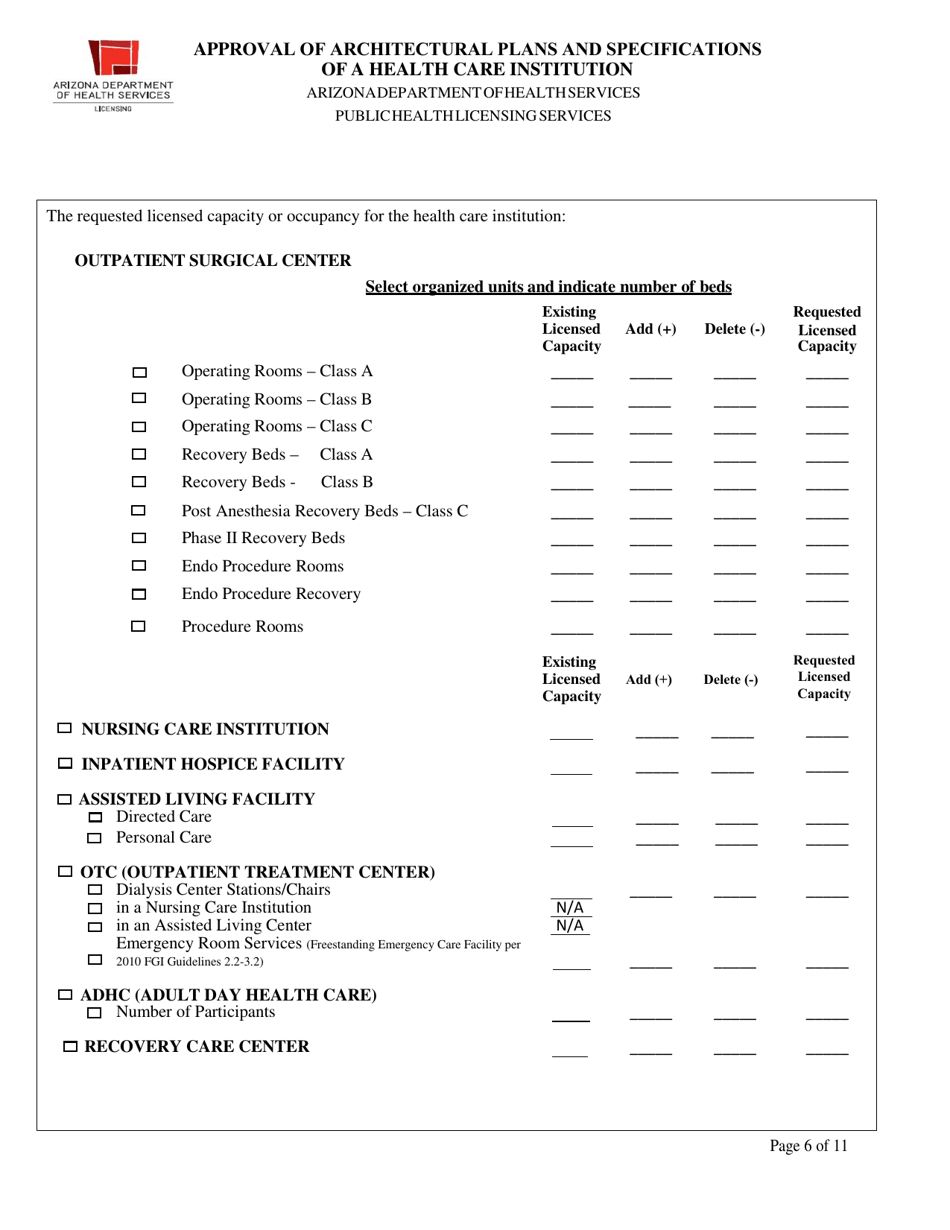 Approval of Architectural Plans and Specifications of a Health Care Institution - Arizona, Page 6