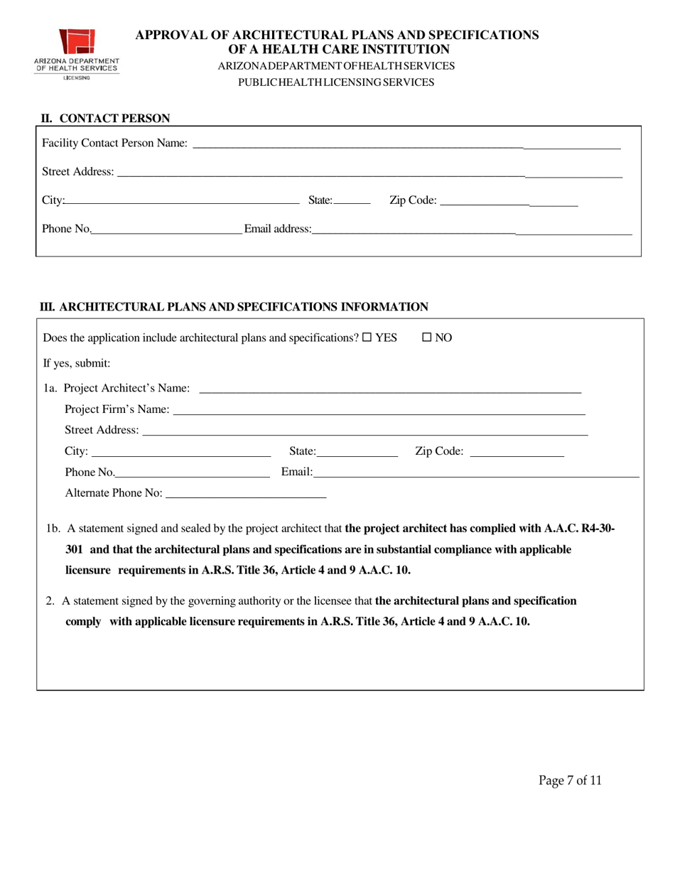 Approval of Architectural Plans and Specifications of a Health Care Institution - Arizona, Page 7