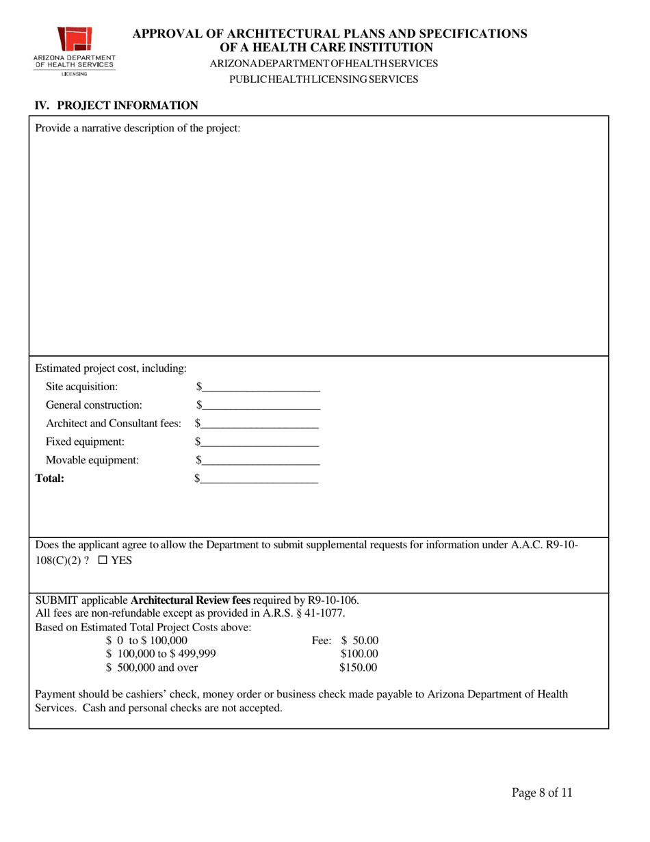 Approval of Architectural Plans and Specifications of a Health Care Institution - Arizona, Page 8