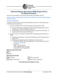 Document preview: Informal Dispute Resolution (Idr) Request Form for Waiver Providers - Texas