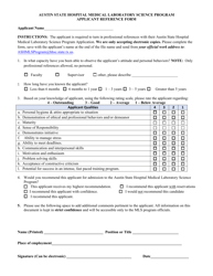 Document preview: Applicant Reference Form - Austin State Hospital Medical Laboratory Science Program - Texas