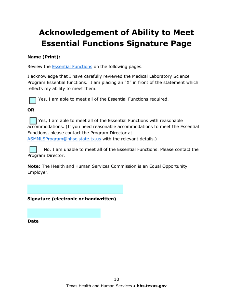 Austin State Hospital Medical Laboratory Science Program Application - Texas, Page 10