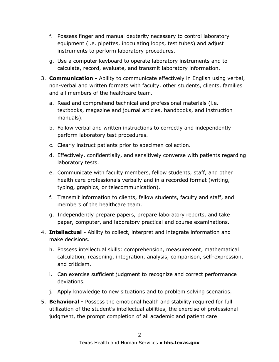 Austin State Hospital Medical Laboratory Science Program Application - Texas, Page 12