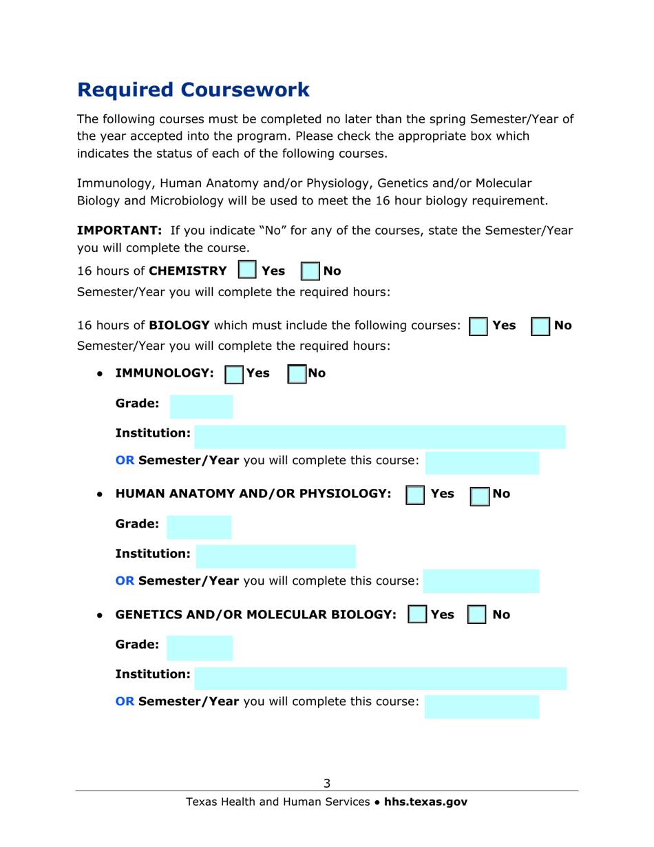 Austin State Hospital Medical Laboratory Science Program Application - Texas, Page 3