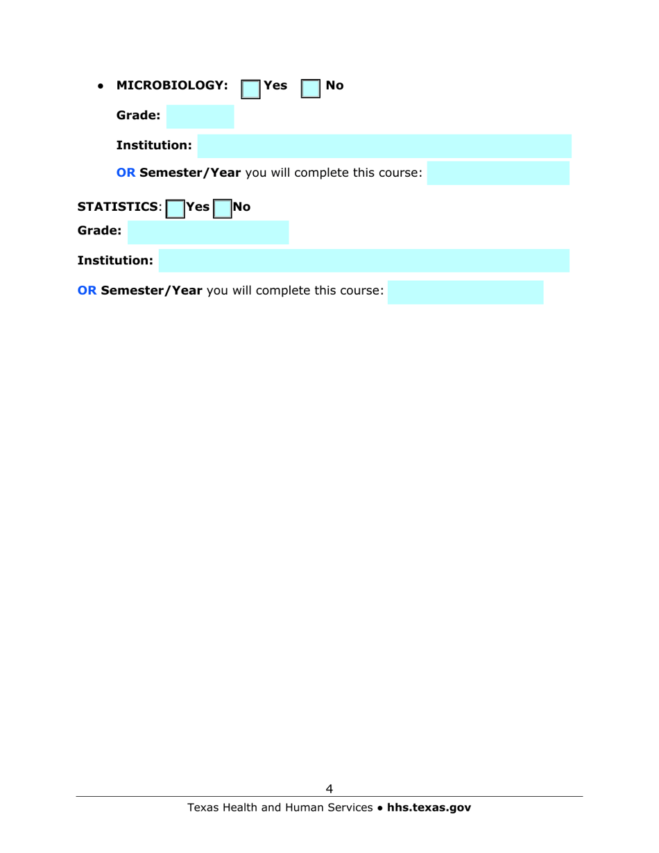 Austin State Hospital Medical Laboratory Science Program Application - Texas, Page 4