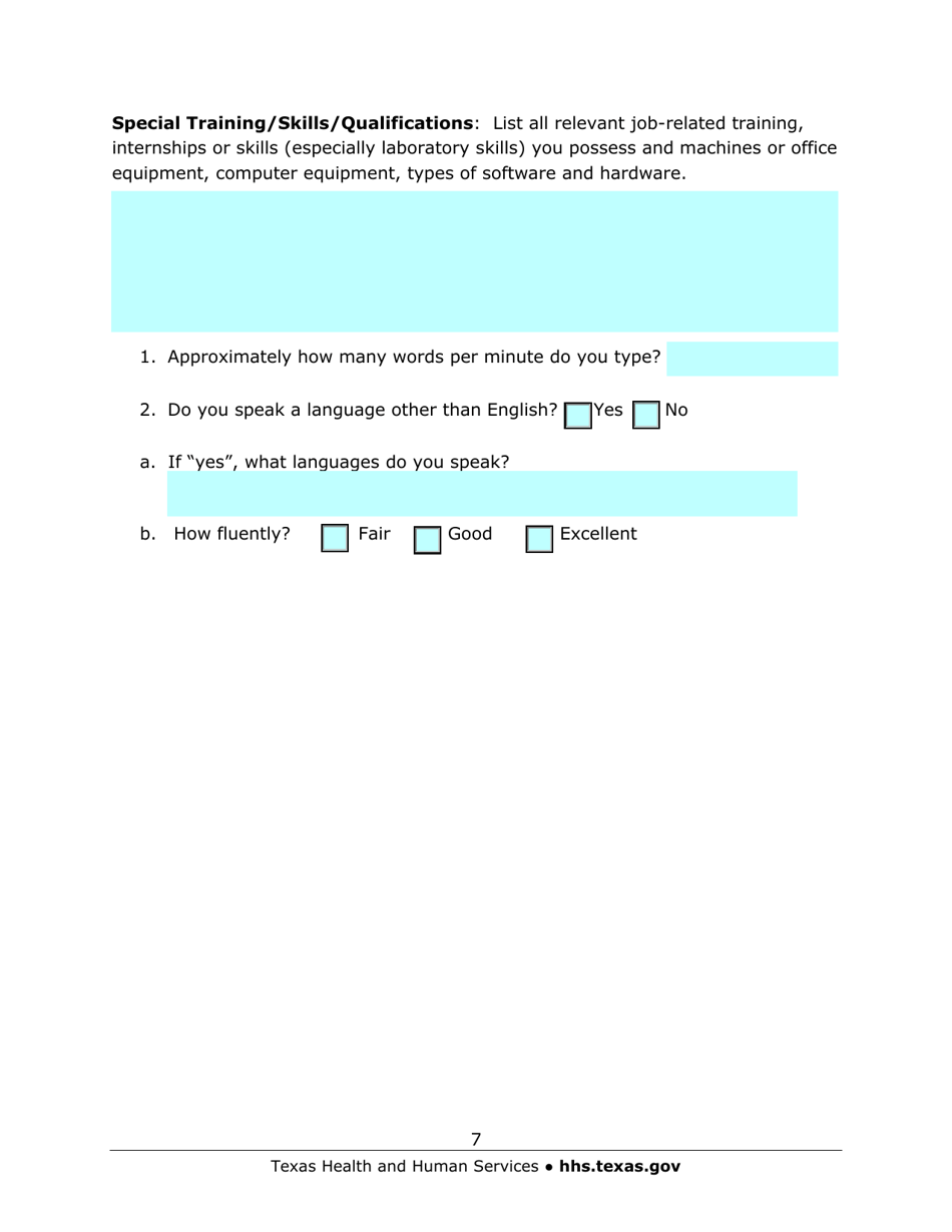 Austin State Hospital Medical Laboratory Science Program Application - Texas, Page 7