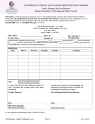 Form E &quot;Family Support Services Request - Respite Timesheet&quot; - Texas