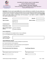 Form F &quot;Family Support Services Request - Family Documentation for Completed Family Support Services &amp; Training&quot; - Texas