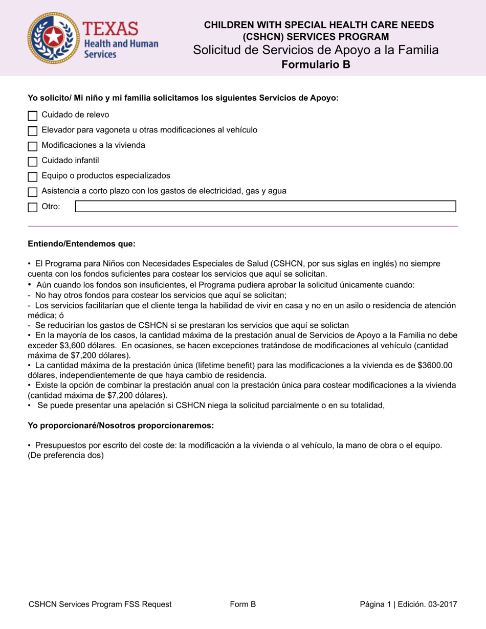 Formulario B - Fill Out, Sign Online And Download Fillable PDF, Texas ...