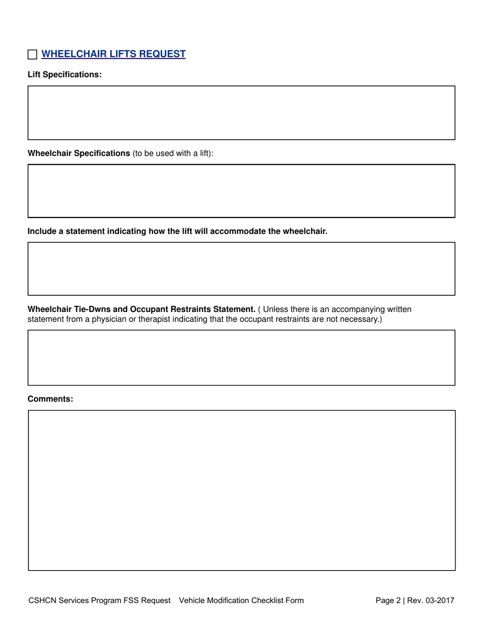 Family Support Services Request - Vehicle Modification Request Checklist Form - Texas, Page 2
