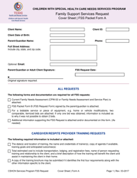 Form A &quot;Family Support Services Request - Cover Sheet&quot; - Texas