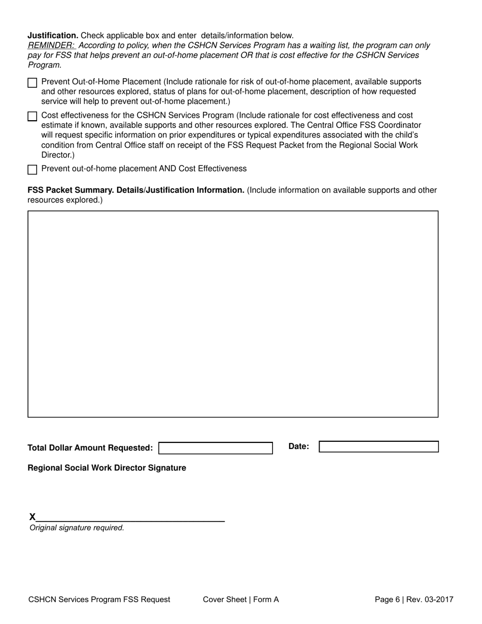 Form A Family Support Services Request - Cover Sheet - Texas, Page 6