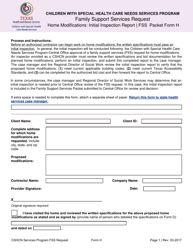 Form H &quot;Family Support Services Request - Home Modifications: Initial Inspection Report&quot; - Texas