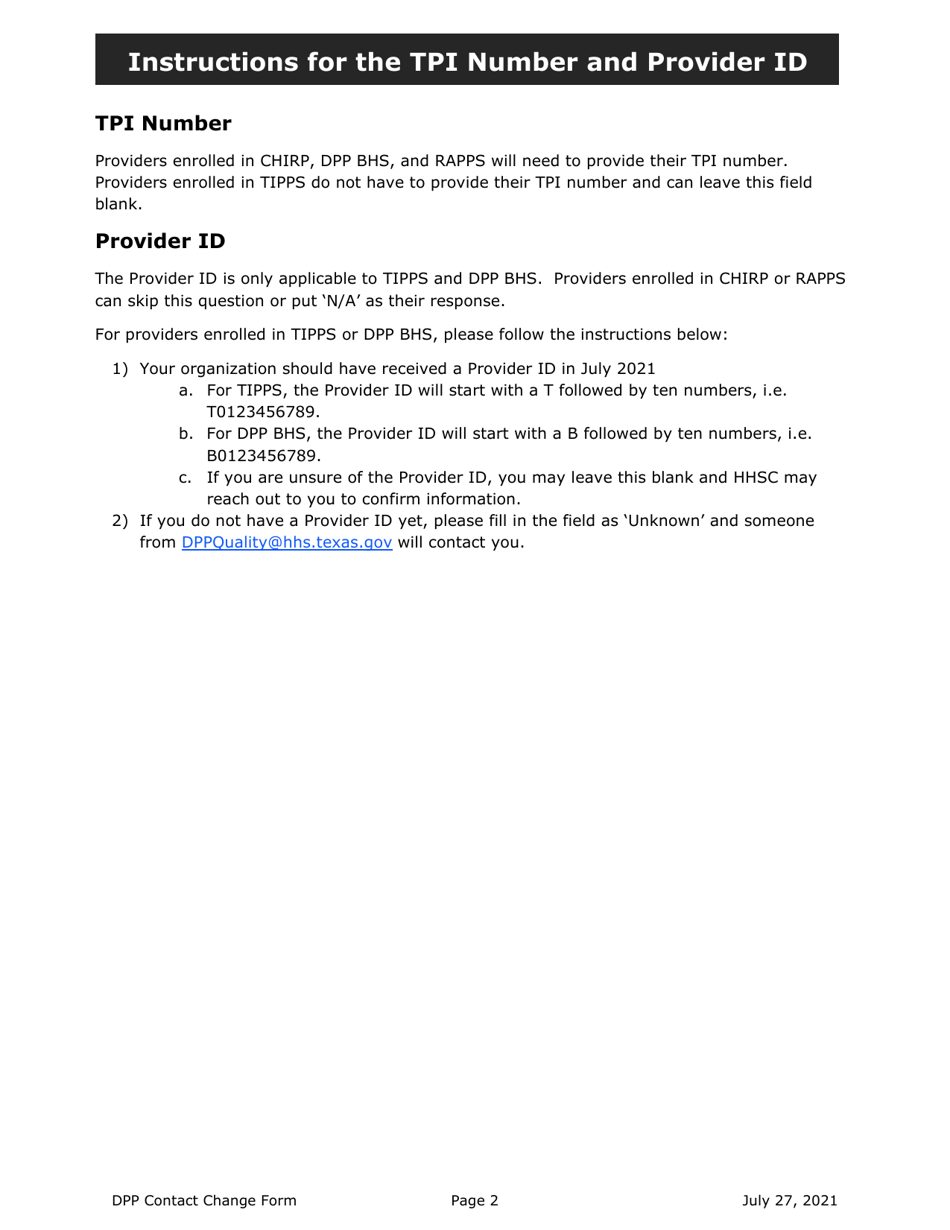 Contact Change Form - Directed Payment Program - Texas, Page 2
