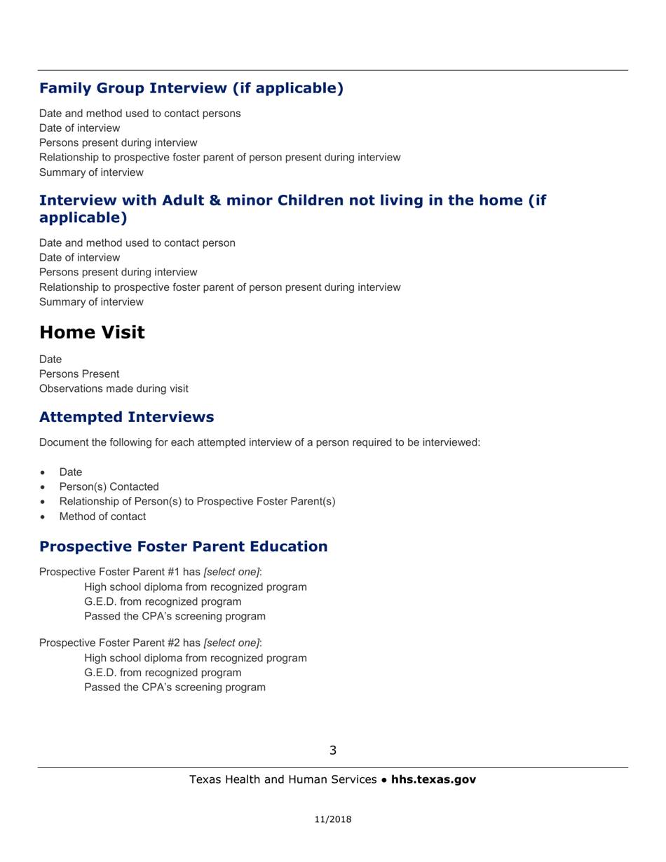 Sample Foster Home Screening Document - Texas, Page 3