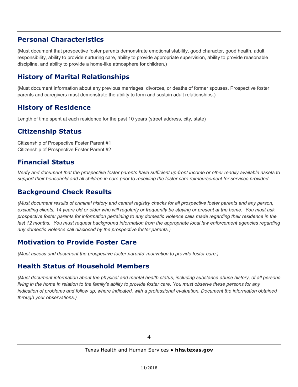 Sample Foster Home Screening Document - Texas, Page 4