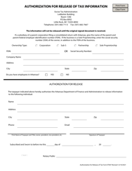 Form ET007 &quot;Authorization for Release of Tax Information&quot; - Arkansas