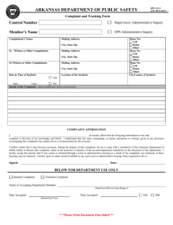 Document preview: Form DPS112-2 Complaint and Tracking Form - Arkansas