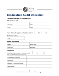Document preview: Medication Audit Checklist - Clomipramine (Anafranil) - Texas