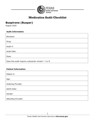 Document preview: Medication Audit Checklist - Buspirone (Buspar) - Texas