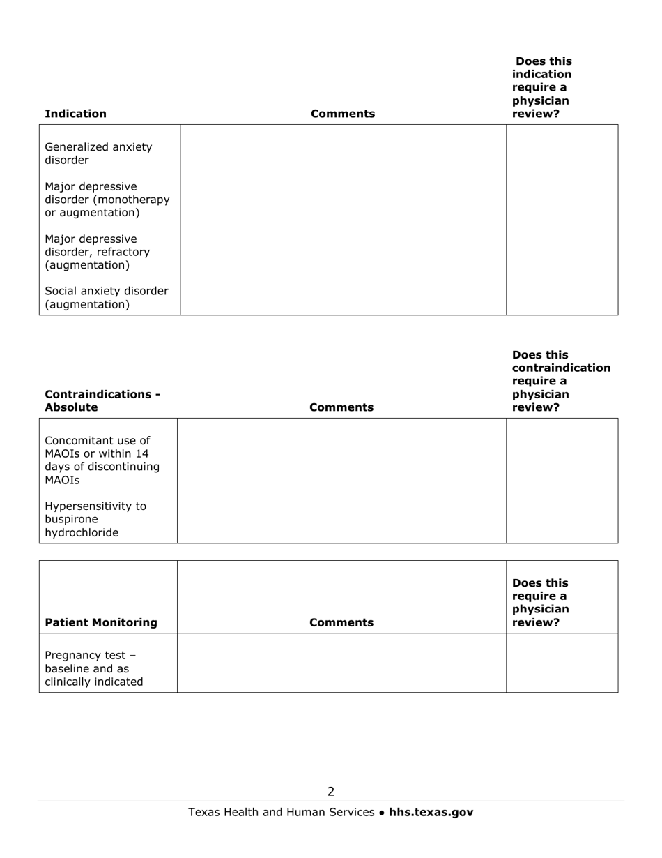 Medication Audit Checklist - Buspirone (Buspar) - Texas, Page 2