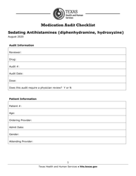 Document preview: Medication Audit Checklist - Sedating Antihistamines (Diphenhydramine, Hydroxyzine) - Texas