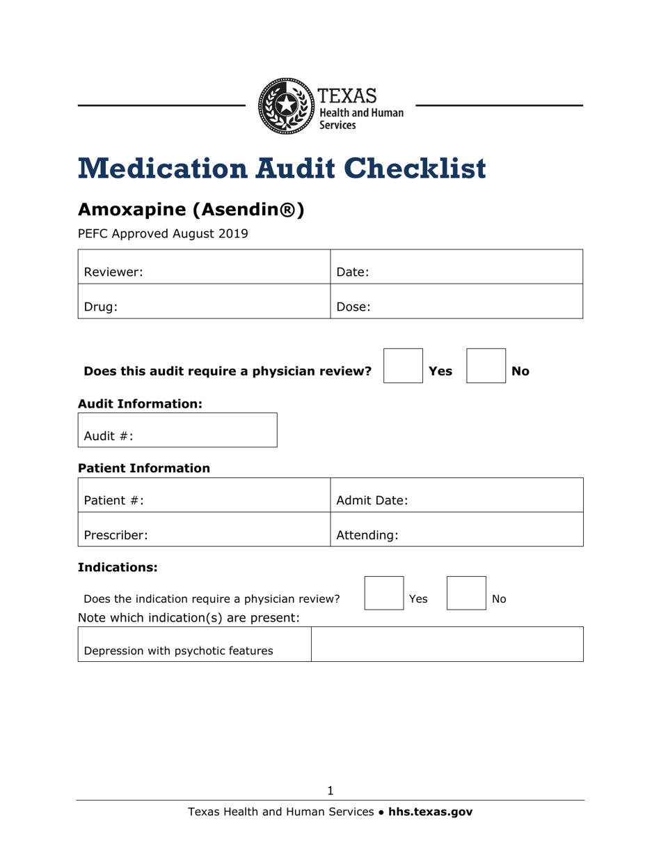 Medication Audit Checklist - Amoxapine (Asendin) - Texas, Page 1