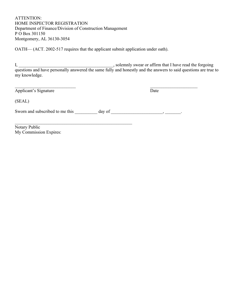 Home Inspector Renewal Application - Alabama, Page 4