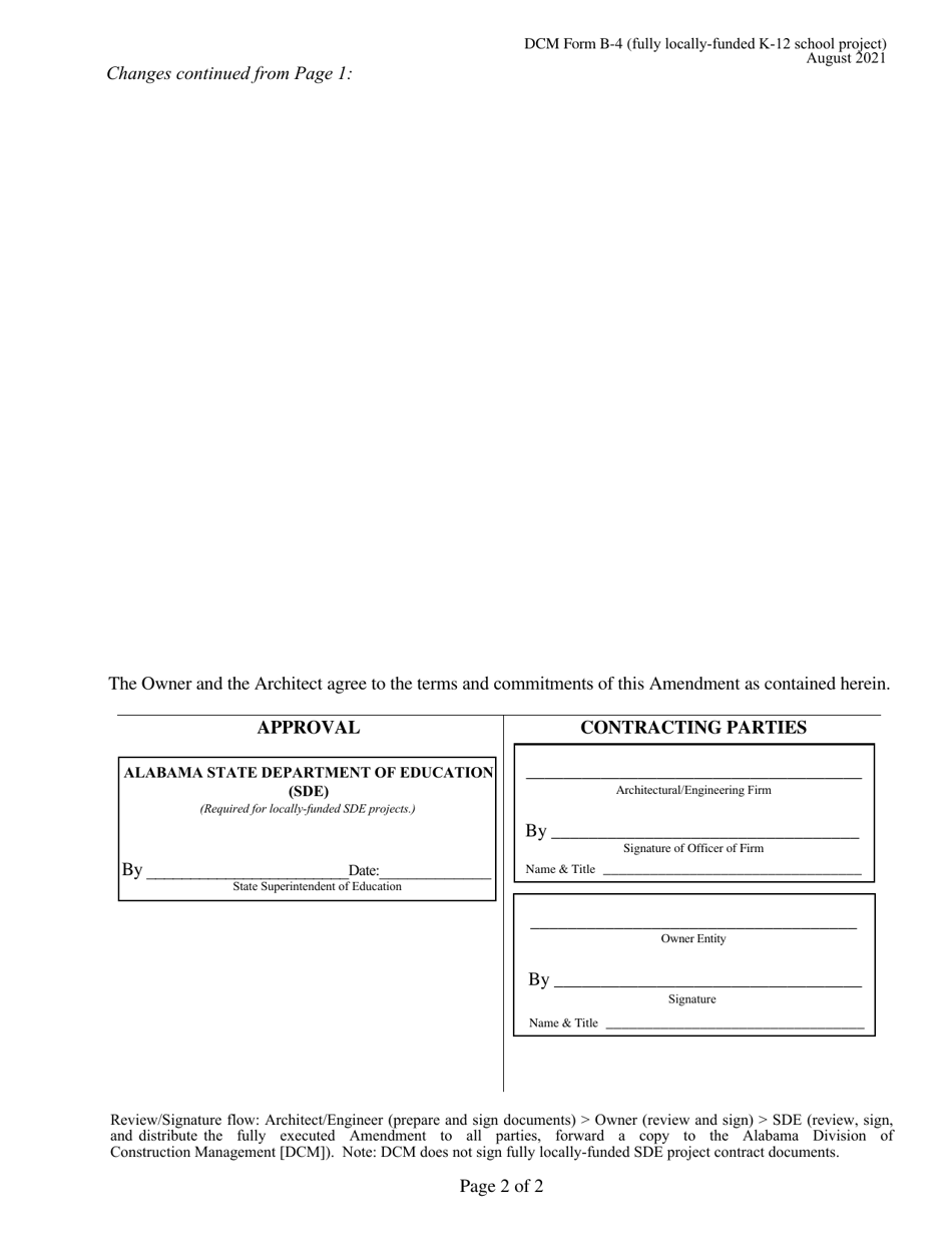 DCM Form B-4 Amendment to Agreement Between Owner and Architect - Fully Locally-Funded K-12 School Project - Alabama, Page 2