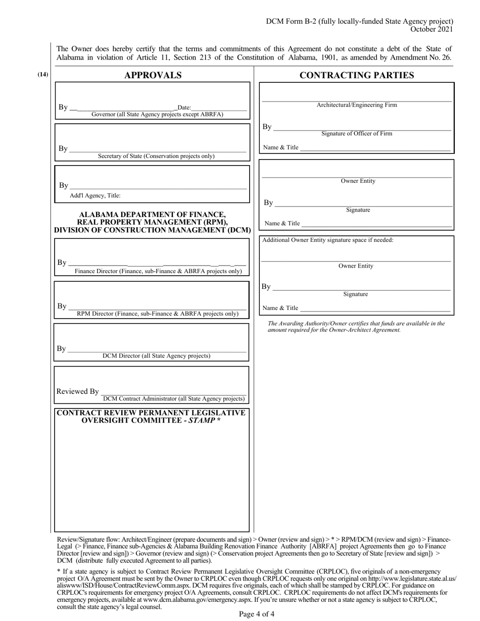DCM Form B-2 Agreement Between Owner and Architect - Fully Locally-Funded State Agency Project - Alabama, Page 4