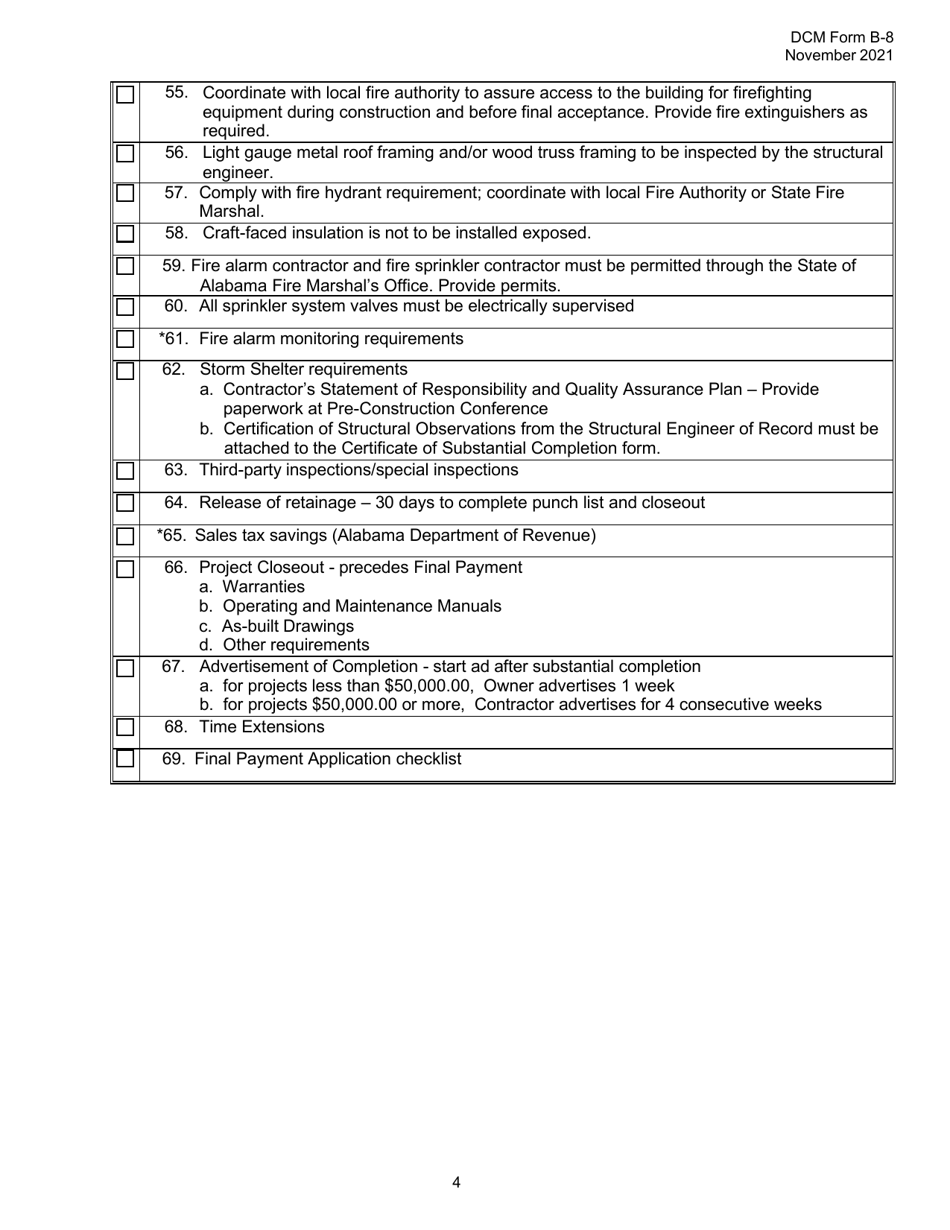 DCM Form B-8 Pre-construction Conference Checklist - Alabama, Page 4
