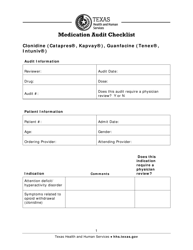 Document preview: Medication Audit Checklist - Clonidine (Catapres, Kapvay), Guanfacine (Tenex, Intuniv) - Texas