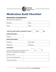 Document preview: Medication Audit Checklist - Duloxetine (Cymbalta) - Texas