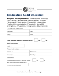 Medication Audit Checklist - Tricyclic Antidepressants: Amitriptyline (Elavil), Desipramine (Norpramin, Pertofrane), Doxepin (Sinequan), Impramine (Tofranil), Maprotiline (Ludiomil), Nortrptyline (Pamelor, Avetyl), Protriptyline (Vivactil), Trimipramine (Surmontil) - Texas