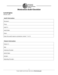 Document preview: Medication Audit Checklist - Lamotrigine - Texas