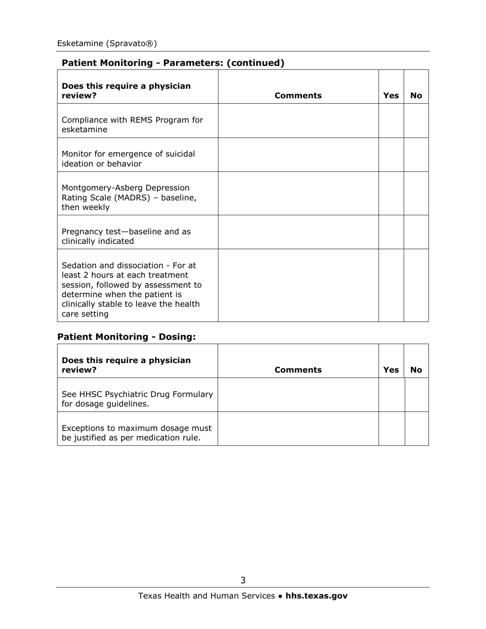 Medication Audit Checklist - Esketamine (Spravato) - Texas, Page 3