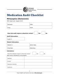 Medication Audit Checklist - Mirtazapine (Remeron) - Texas