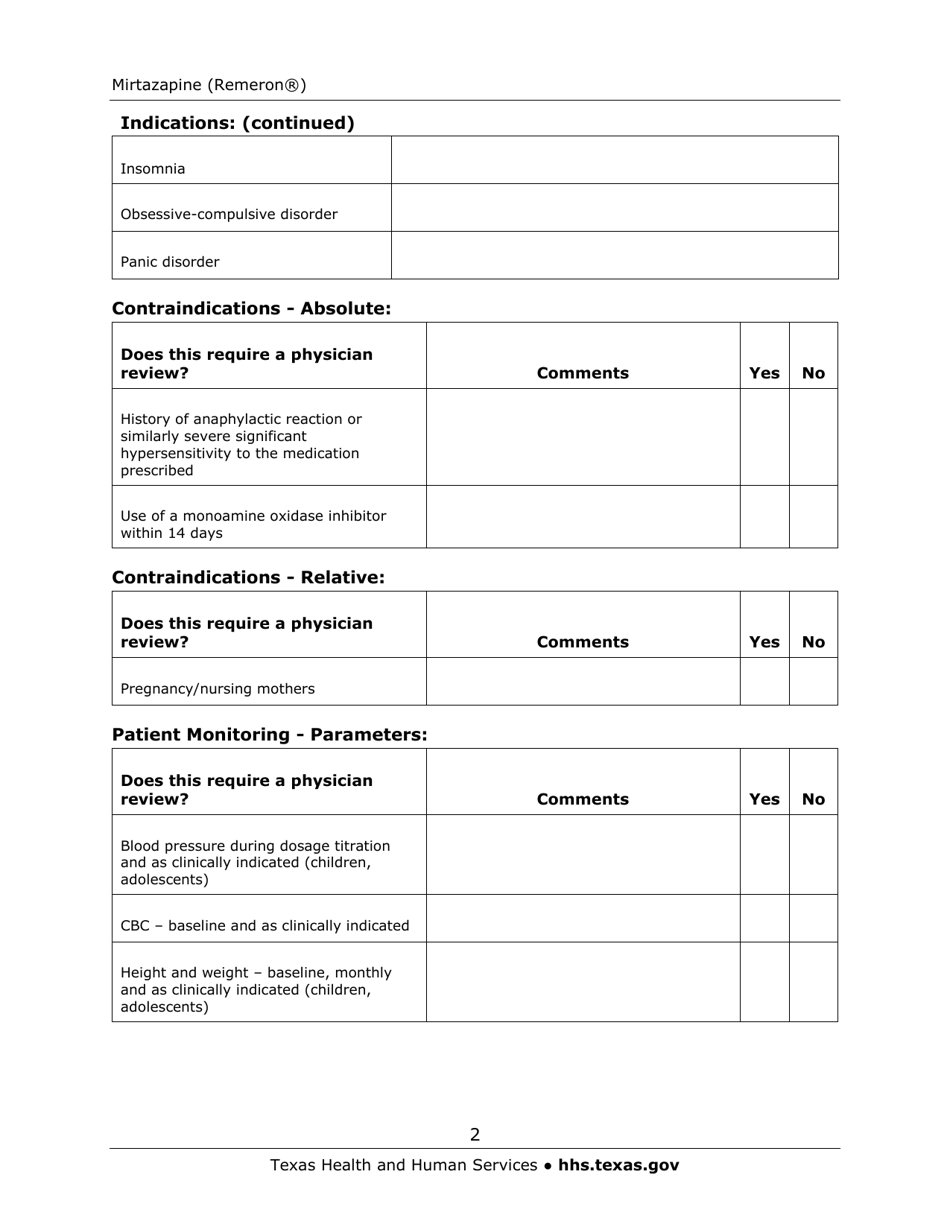 Medication Audit Checklist - Mirtazapine (Remeron) - Texas, Page 2