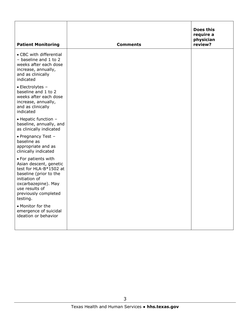 Medication Audit Checklist - Oxcarbazepine - Texas, Page 3
