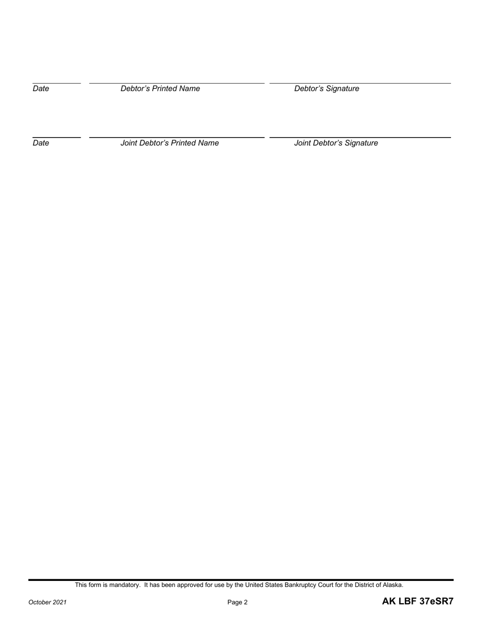 Form AK LBF37ESR7 Declaration Regarding Chapter 7 Electronic Filing (Self-represented Individual) - Alaska, Page 2