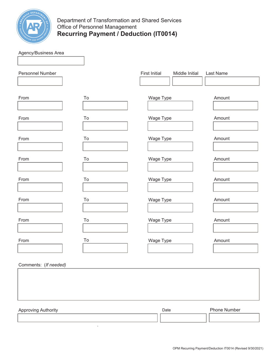 Form IT0014 Fill Out, Sign Online and Download Fillable PDF, Arkansas