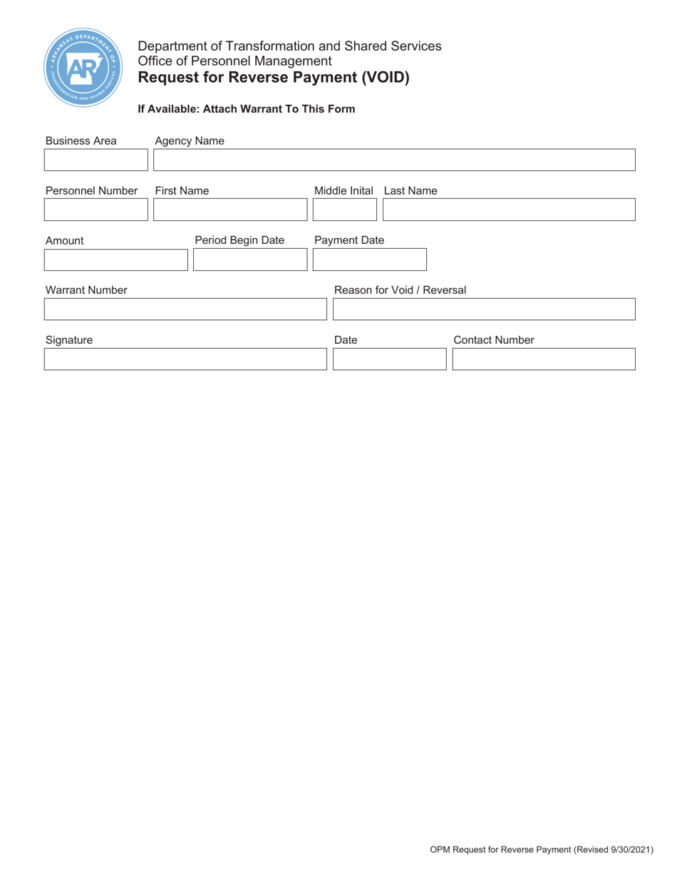 Request for Reverse Payment (Void) - Arkansas, Page 1