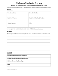 Form 404 &quot;Request for Administrative Review of Outdated Medicaid Claim&quot; - Alabama
