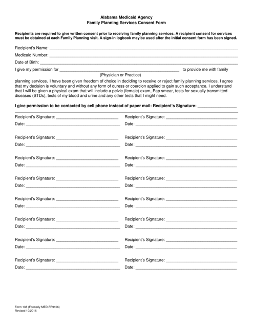 Form 138 Family Planning Services Consent Form - Alabama