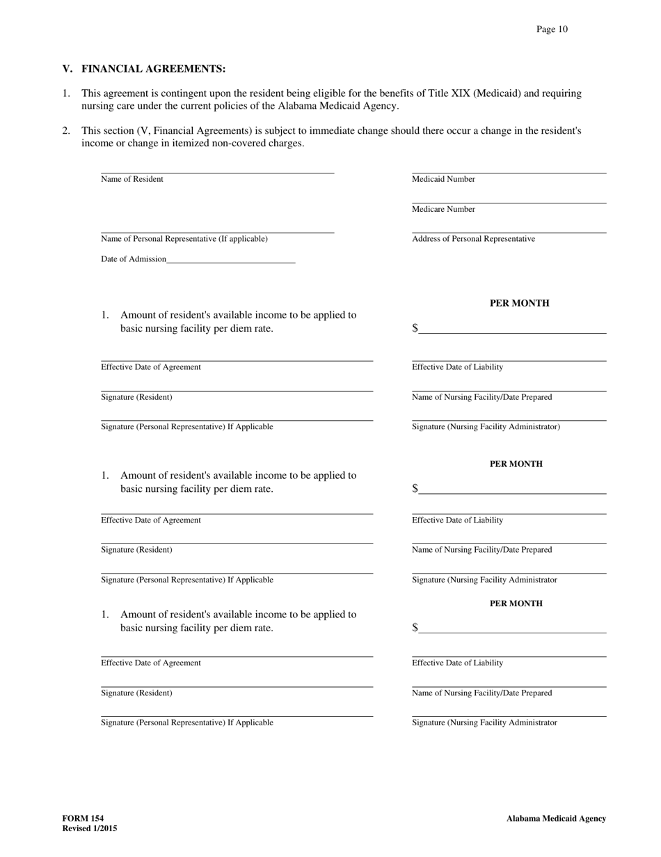 Form 154 Nursing Facility / Resident Agreement - Alabama, Page 10
