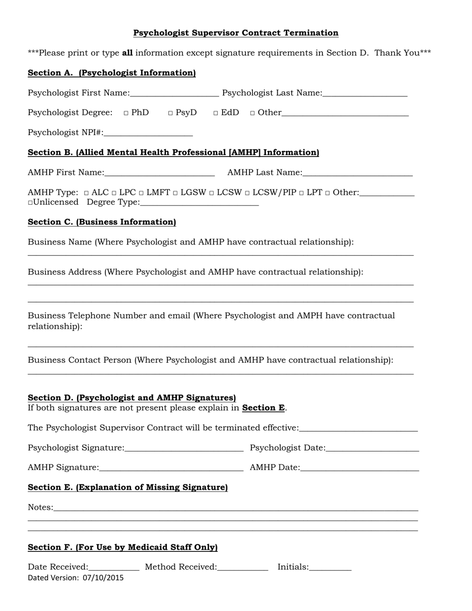 Psychologist Supervisor Contract Termination - Alabama, Page 1