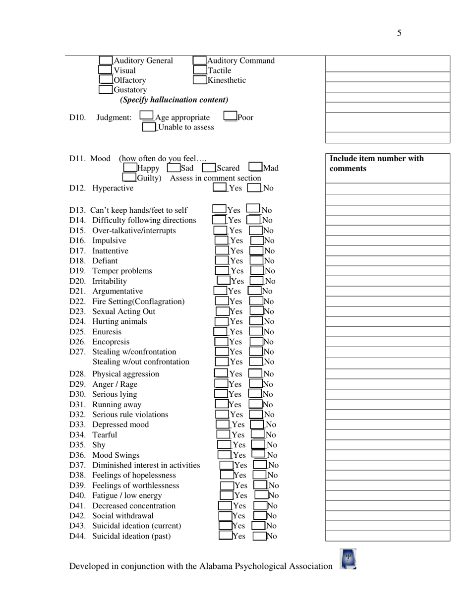 Diagnostic Intake Interview - Alabama, Page 5