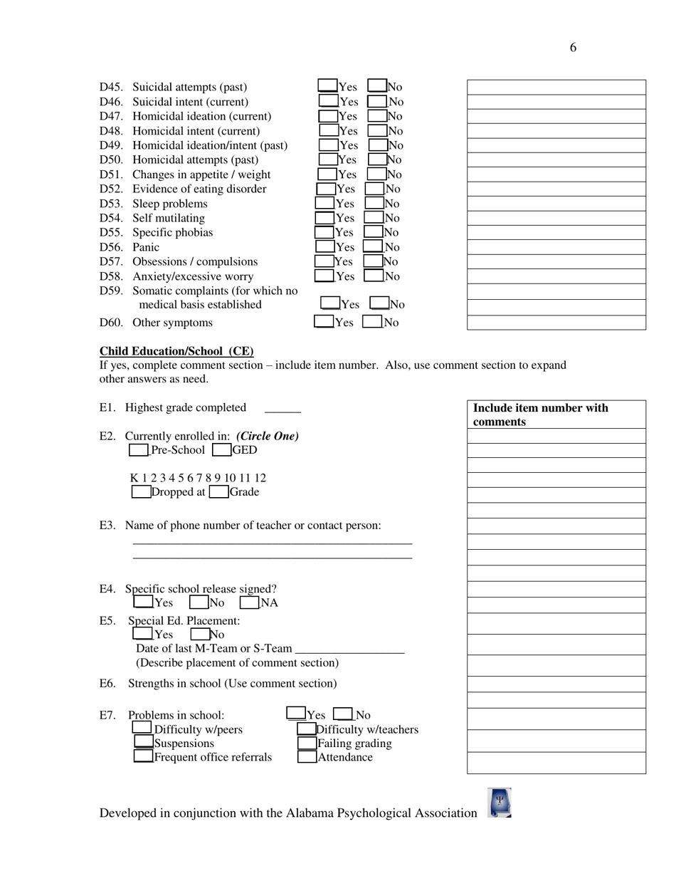 Diagnostic Intake Interview - Alabama, Page 6