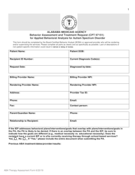 Document preview: Behavior Assessment and Treatment Request for Applied Behavioral Analysis for Autism Spectrum Disorder - Alabama