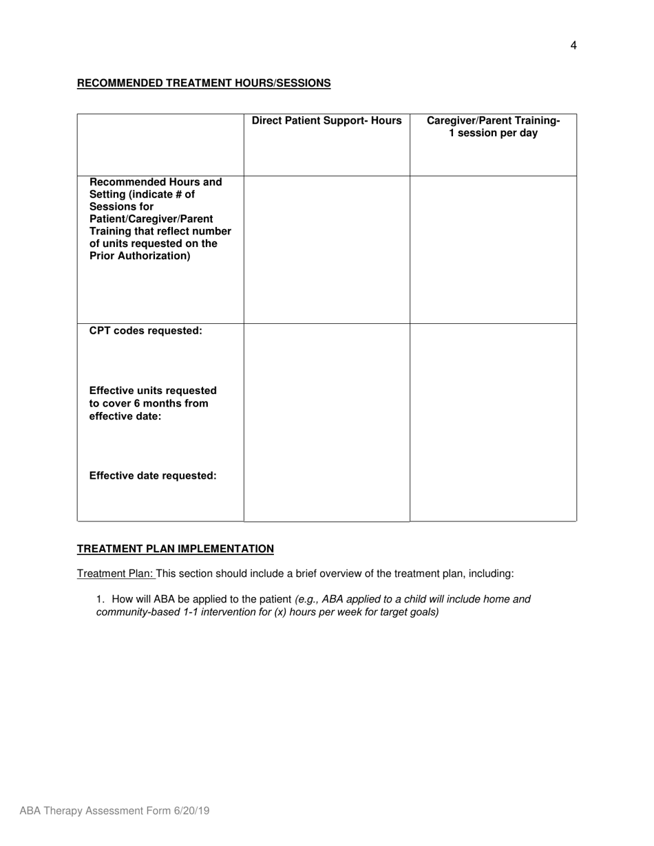 Behavior Assessment and Treatment Request for Applied Behavioral Analysis for Autism Spectrum Disorder - Alabama, Page 4